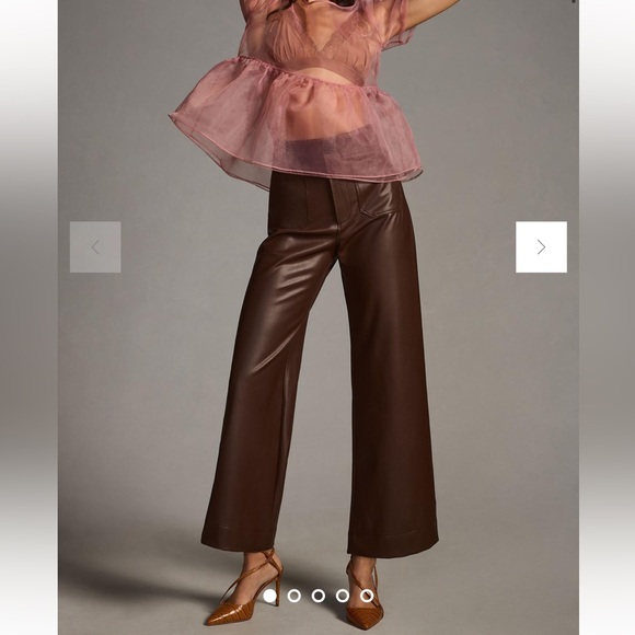 NWT Anthropologie Maeve The Colette Brown Cropped Wide-Leg Faux Leather Pants - Picture 2 of 12